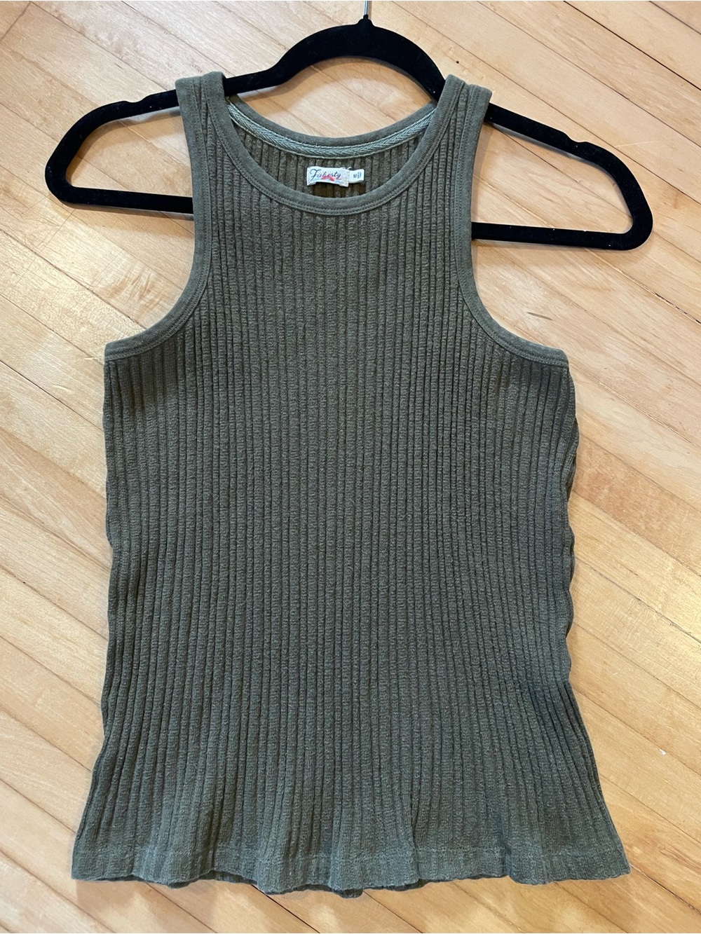 FAHERTY Cotton Ribbed Tank Top Racerback Army Olive Green Loungewear Casual